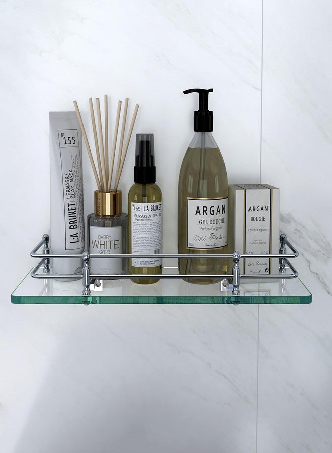 فورتون رف حمام زجاجي متعدد الأغراض معلق على الحائط من FORTUNE مقاس 15 × 6 بوصة مع حامل تخزين شفاف - (عبوة من قطعة واحدة) - Image 2